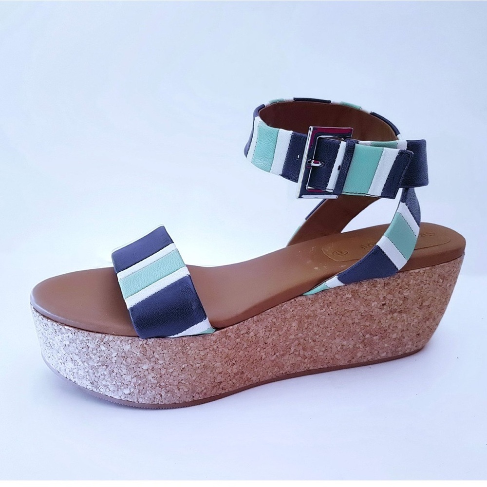See by Chloe blue green stripes leather wedge sandals size 36